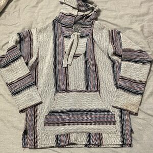 Senor Lopez Striped Brown Blue Black Baja Hoodie Men’s Large Made in Mexico